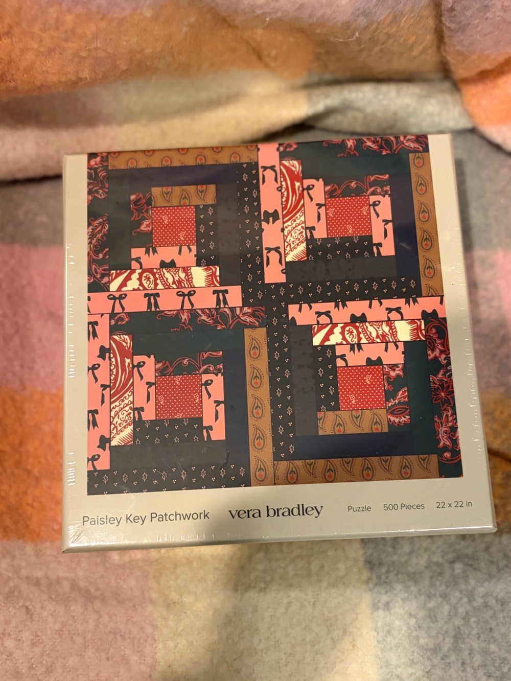 Vera Bradley Paisley Patchwork Puzzle in Pink, Navy & Tan